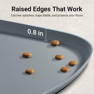 Килимок для годування домашніх тварин DownyPaws: антиковзаючий, вологостійкий, з високим бортиком, 61x43 см, сірий