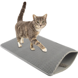 Килимок для котячого туалету PETMAKER, водонепроникний, 61x38 см, сіра двошарова волога килимок з візерунком стільники, нековзкий, для збору наповнювача