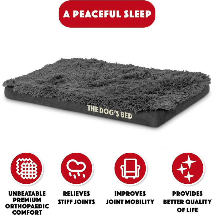Ортопедичне ліжко для собак, велике, з штучного хутра, 101 x 64 x 10 см, вологостійке, з Memory Foam (матрац 71 x 48 x 5 см, сіре хутро)