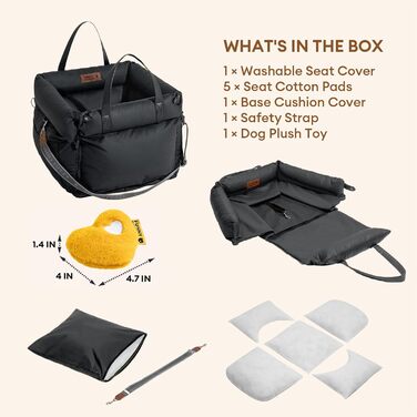 Автокрісло для собак середнього розміру Funny Fuzzy: чорне, водонепроникне, 3-в-1, з м'якої шкіри, для подорожей та дому, безпечне та портативне (до 15,9 кг)