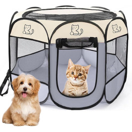 Клітка-загон для цуценят та дрібних тварин, 74x74x43 см, для собак, котів, кроликів та інших дрібних тварин, внутрішнє та зовнішнє використання (сірий)