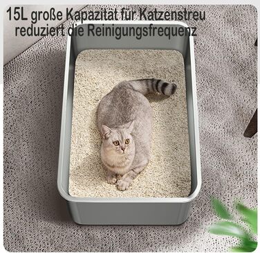 Великий напівзакритий лоток для котів з нержавіючої сталі Accmuzzy XXL з високим бортиком і совком, захист від розбризкування, для великих котів
