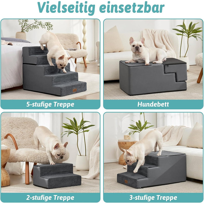 Сходинка для собак COZY KISS, для маленьких собак і котів, з нековзким покриттям, з щільного піноматеріалу, для ліжка, дивану, авто (Чорний & Білий, 7x0x60cm)