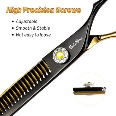 Професійна вигнута ножиці для грумінгу домашніх тварин 7.5 дюймів (25 градусів), 35 зубів, розрідження 65%, Gold High-End