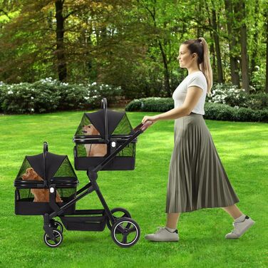 Візок для собак Zstar: двомісний, чорний, складний, з сумками для тварин (до 15 кг кожна)