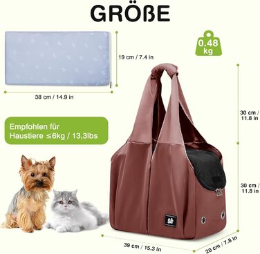 Сумочка для собак та котів ALLSOPETS: легка, зручна, дихаюча переноска для маленьких тварин. Ідеальна для подорожей, відпочинку на природі та кемпінгу (карамельно-коричнева)