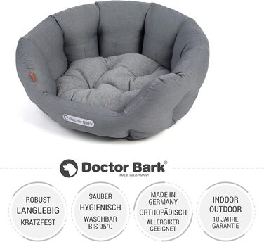 Кругле ліжко для собак Doctor Bark - м'яке, з ортопедичною подушкою, для собак середніх порід, миється до 95°C, Made in Germany (L - 60x50 см, світло-сірий)
