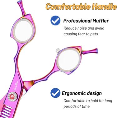 Професійна вигнута ножиця для грумінгу домашніх тварин 7.5 дюймів (25 градусів) з 35 зубцями, фіолетового кольору, преміум-якість