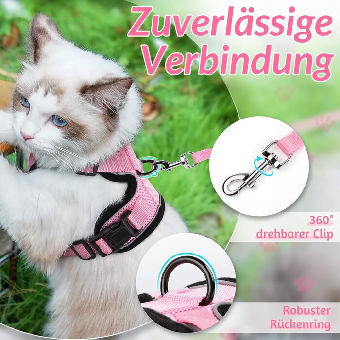 Шлейка для кота Rabbitgoo з повідком, м'яка шлейка для кота, шлейка-жилет для кота, безпечна та регульована, рожева, XS (1 шт.)
