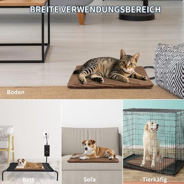 Килимок грілка для тварин NAMOTEK з регулюванням температури та таймером, вологостійкий, 70x40 см, коричневий