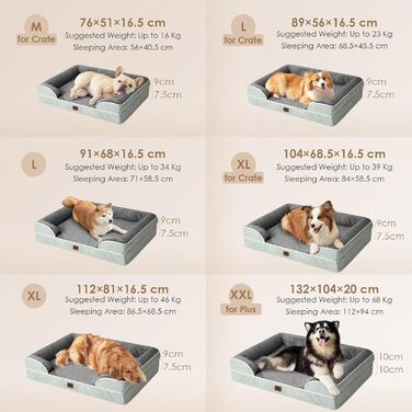 Ортопедичне ліжко для собак EHEYCIGA, великі породи, 112x81 см, кошик для собак з Memory Foam, XL, водовідштовхувальне, неслизьке, з високим бортиком, сіро-зелене