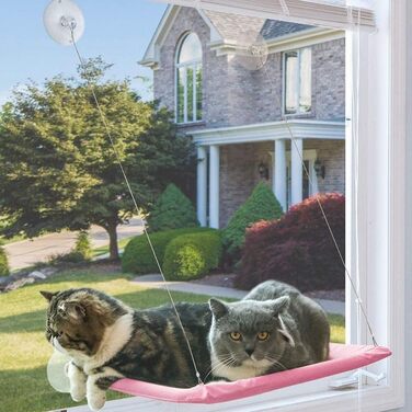 Кішка-гамак для вікна JinRui-T, стійка, сонячне ліжко з міцними присосками, місце для відпочинку для кішок, економія місця, кріпиться, витримує до 13,6 кг (рожевий)