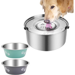 Миска для собак QANIUOS 3L з нержавіючої сталі з антиковзним дном, миска для собак, не протікає, захищена від бризок, плаваюча миска, без бруду, для середніх та великих собак