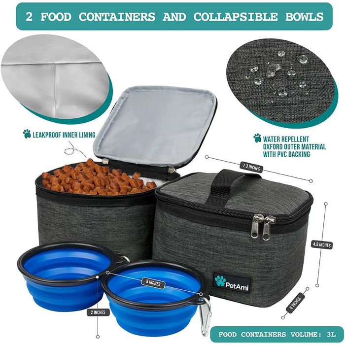 PetAmi переносна сумка для собак та котів, відповідна вимогам авіакомпаній, органайзер з багатофункціональними кишенями, контейнер для їжі та складний миска (Антрацит, маленька) Розміри: 37 x 19 x 30 см, Темно-сірий