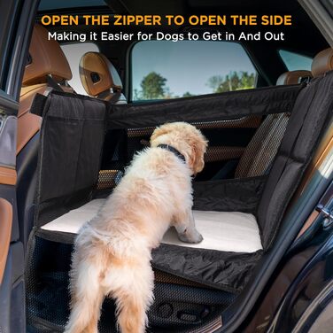 Автокрісло для собак великих та середніх порід – водонепроникне, з жорсткою основою, сітчасті вікна, кишені для зберігання та регульовані ремені