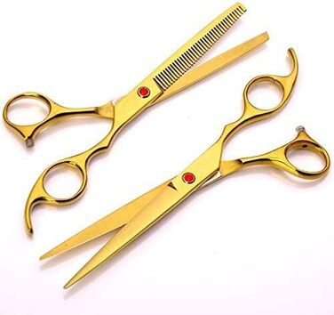 Професійні ножиці для собак 7 дюймів, набір 4 шт. (прямі, вигнуті, розріджувачі), чорний/золотий