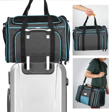 Транспортна переноска для котів та собак, складана, з мішковою сіткою зверху та з боків, з плечовим ременем та знімним килимком