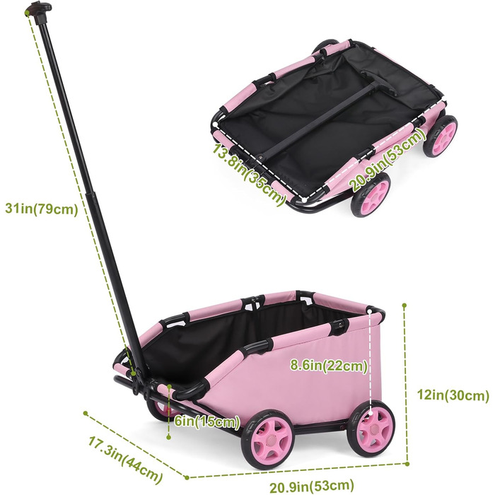 Міні-візок для маленьких тварин, складний багатофункціональний візок для покупок з висувною ручкою, для прогулянок на вулиці, з вбудованим матрацом та страхувальним тросом, з кишенькою для зберігання (Рожевий)