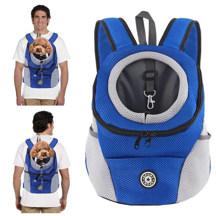PETCUTE Рюкзак-переноска для собак і котів, блакитний, з регульованим ременем, водонепроникним дном та дихаючою передньою кишенею