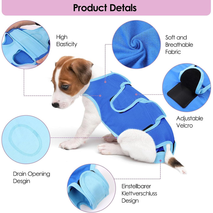 Комбінезон для собак після операції ASENKU: захист ран, анти-витік, альтернатива конусу (M, блакитний)