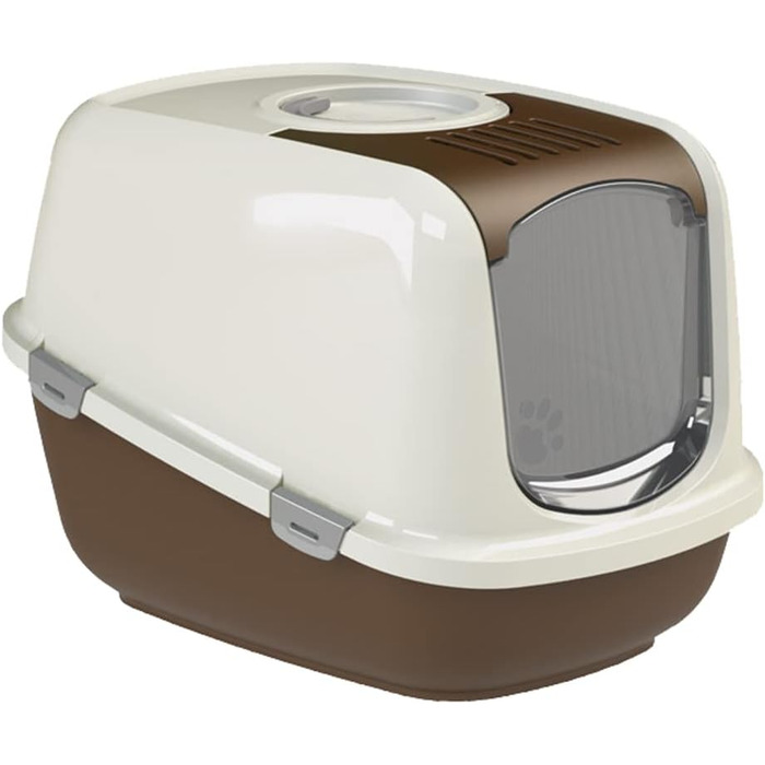 Туалет для котів PeeWee XXL EcoDome з кришкою, закритий котячий туалет з 3 кг деревних гранул, коричнево-слонової кістки