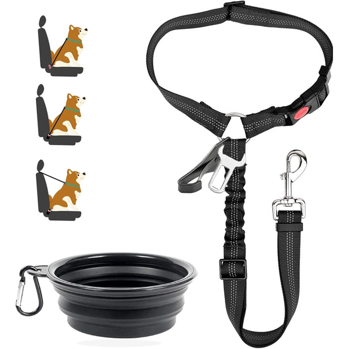 Автомобільний ремінь безпеки для собак Kelivi 3-в-1, чорний. Підходить для великих, середніх та маленьких собак. Ремінь безпеки для тварин, кріплення до підголівника, фіксація, нашийник.