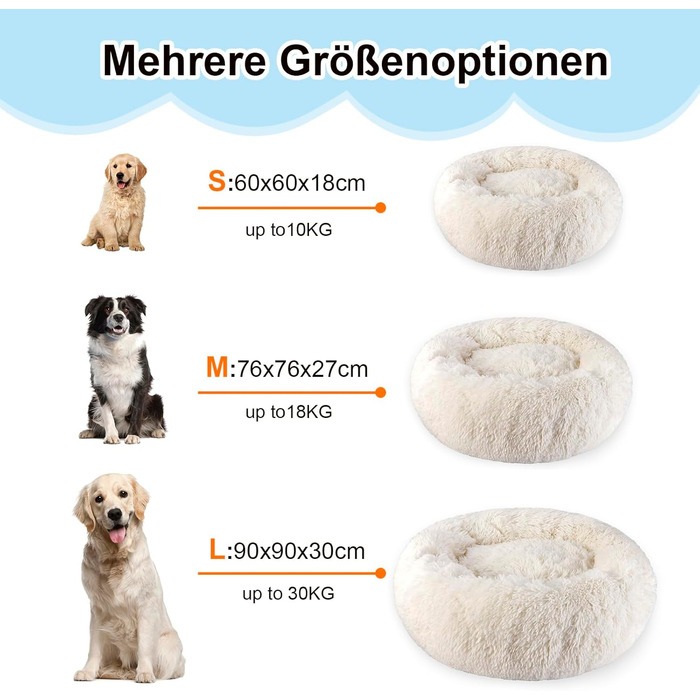 Крісло-лежанка для собак великих та середніх порід, 60 см Ø - М'яке та дихаюче ліжко для собак з неслизьким дном та піднятим бортиком, (76x76x27 см, Бежевий)