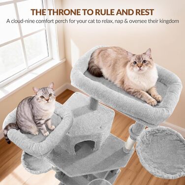 Котячий будиночок Kratzbaum Groß 216 см: великий, стабільний, з 2 печерами, 2 платформами, 2 кошиками та гамаком для дому. FPMS007FG1 (50x40x175 см, світло-сірий)