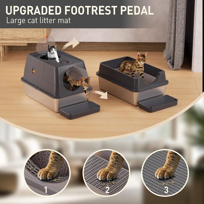 Кігтеточка-лоток для котів Citylife Edelstahl з кришкою, XXL, закритий, з двома входами, килимок для котячого туалету та совком, легко чиститься, нейтралізатор запаху, темно-сірий