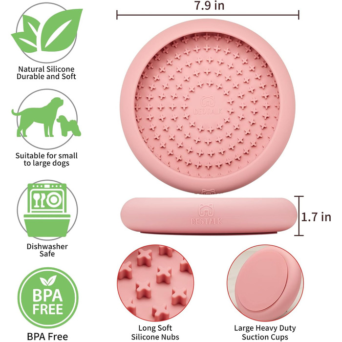 Нічна миска для собак Bestalk: зменшення тривоги, повільне годування, силікон, BPA-free, для ігор, рожева
