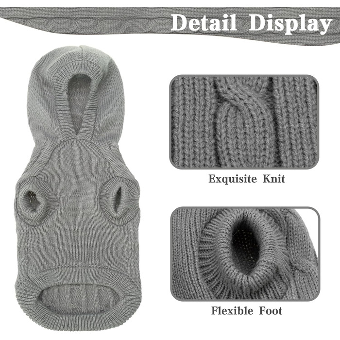 Пуловер теплий для собак та котів PUPTECK, сірий, розмір L (обхват грудей 40.1 см, довжина спини 40.1 см)