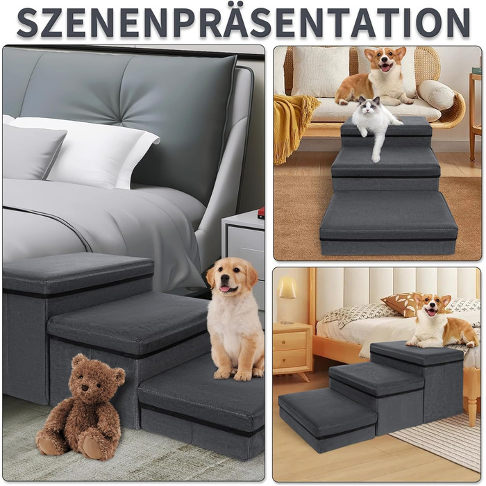 Сходинка для тварин OUUTMEE: складана сходинка для собак та котів, сірого кольору, 3 сходинки, максимальне навантаження 30 кг