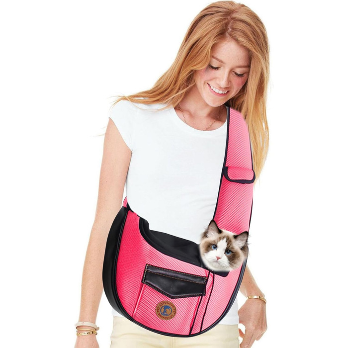 PETCUTE Сумка-переноска для собак, для маленьких собак, портативна, вільні руки, переноска для цуценят, дихаюча сітка, транспортна сумка, 9 кг (Рожева)