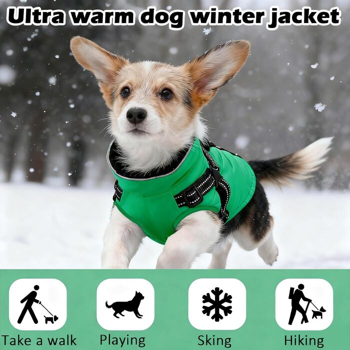 Зимовий одяг для собак ZoneYan: регульований, водонепроникний, теплий, з відбиваючими елементами (зелений, S)