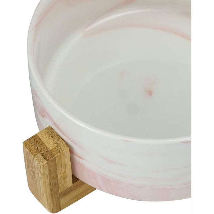 Миски для собак SP SEMPRE з кераміки з бамбуковими підставками, рожевий мармур (15,5 см)