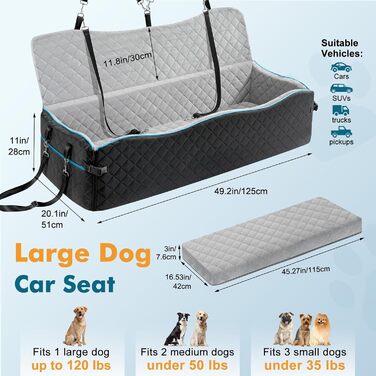 Автокрісло для собак - переноска для маленьких собак до 20 кг з ременем безпеки, чорно-сіре, для подорожей