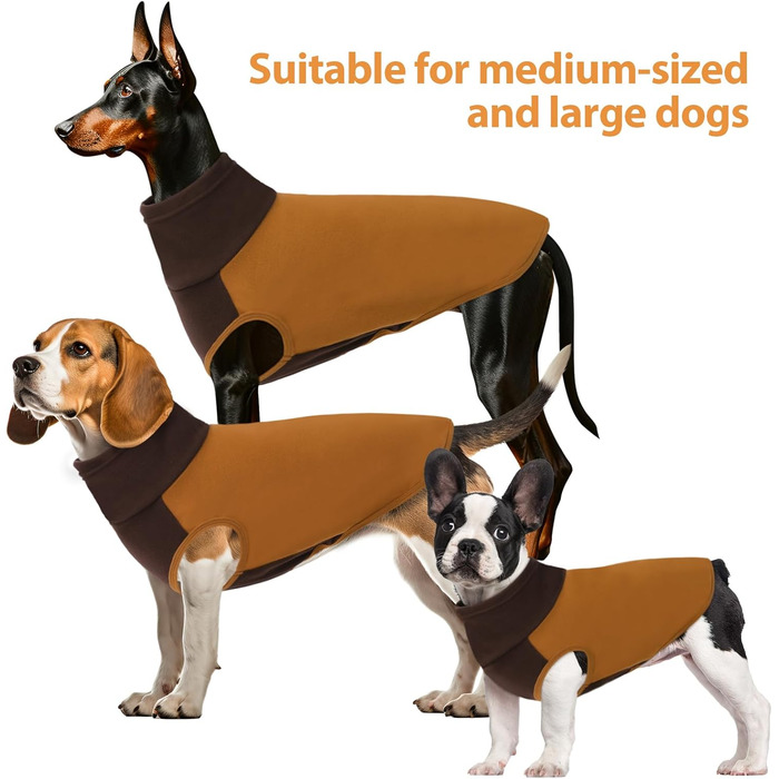 Пуловер для великих собак з флісу, ультра м'який, без рукавів, колір коричневий, обхват грудей 48 см