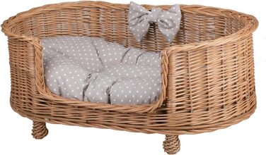 Плетене ліжко для собак і котів e-wicker24 з подушкою, знімна, 79x51x31 см, точковий малюнок, натуральна лоза