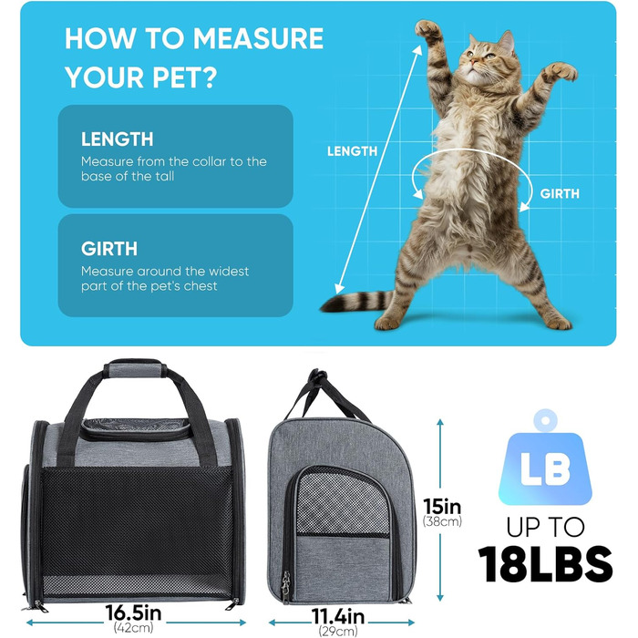 Рюкзак-переноска для котів з сітчастим вікном - складаний переносник для котів та маленьких собак (4-8 кг) з надійною застібкою-блискавкою, страхувальний поводок, ідеальний для подорожей та прогулянок