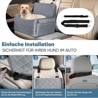 Автомобільний лежак для собак, кріплення на заднє сидіння, з ременями безпеки та кишенею для зберігання, 45x40x34 см