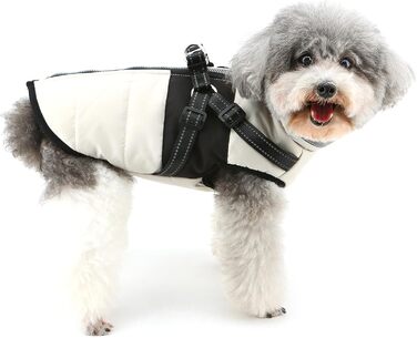 Тепла зимова куртка для собак маленьких порід (Yorkie, Chihuahua) з інтегрованим повідком, без рукавів, L кремового кольору