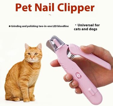 Ножиці для собак та котів з підсвічуванням, безпечні, з вбудованим точилом (рожеві)