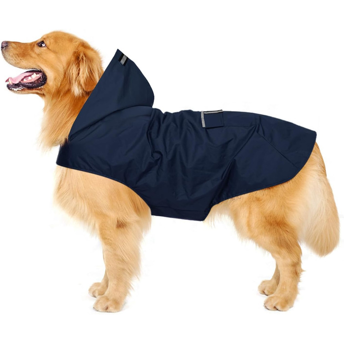 Дощовик для собак Zellar Hunderegenmantel з капюшоном, отвором для коміра та світловідбиваючими смугами, ультралегкий, дихаючий, 100% водонепроникний, синій, 6XL
