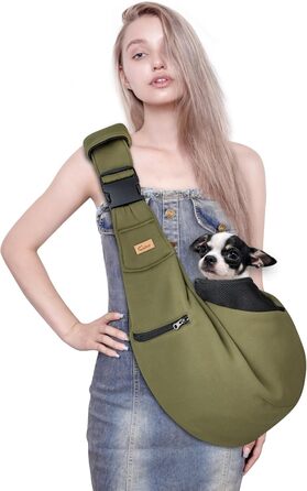 Сумка-переноска для собак CUBY, регульована, двостороння, для маленьких та середніх порід, з безпечним ременем, кишенею на блискавці, знімною підстилкою та підкладкою на плече, зелена, оновлена