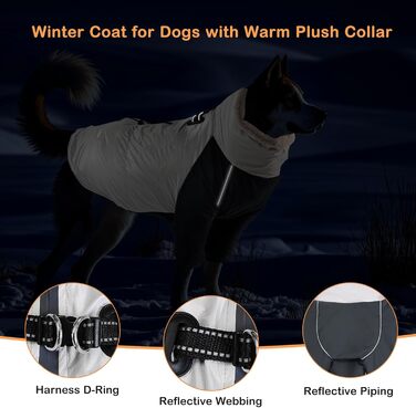 Водонепроникна куртка для собак, костюм від снігу, теплий плащовий жилет з нагрудником для середніх та великих собак (Сірий, L)