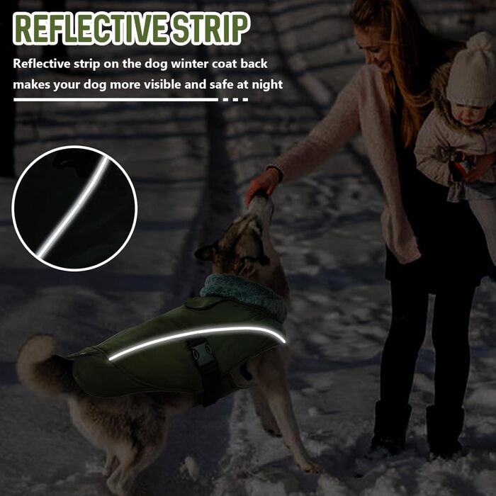 Зимовий теплий плащ для великих собак - вітронепроникний, світловідбиваючий, з регульованим коміром, для Golden Retriever (Армійний зелений, M)