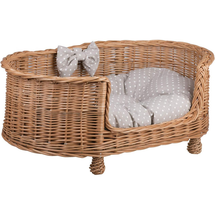 Лежак для собак і котів з лози з подушкою, дот, 85x58x37 см