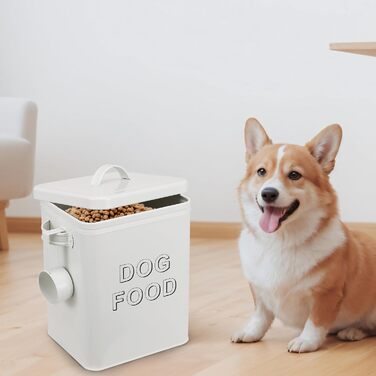Контейнер для корму для собак, 5л, з кришкою та мірною ложкою – герметичний контейнер для сухого корму, білий, для зберігання корму та ласощів, для дому