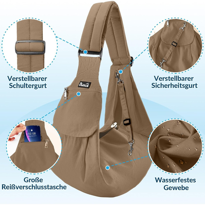 Сумка-переноска для собак SlowTon, водонепроникна, з регульованим плечовим ременем та передньою кишенею, L (для тварин 4,5-7,2 кг)