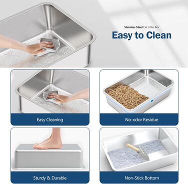 Katzentoilette DOWANQO Edelstahl, велика, відкрита зверху, з фронтальним доступом, XL, легко чистити